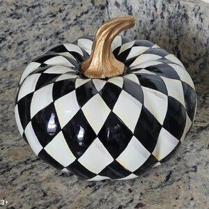MACKENZIE CHILDS SQUASHED HARLEQUIN COURTLY CHECK HALLOWEEN PUMPKIN THANKSGIVING